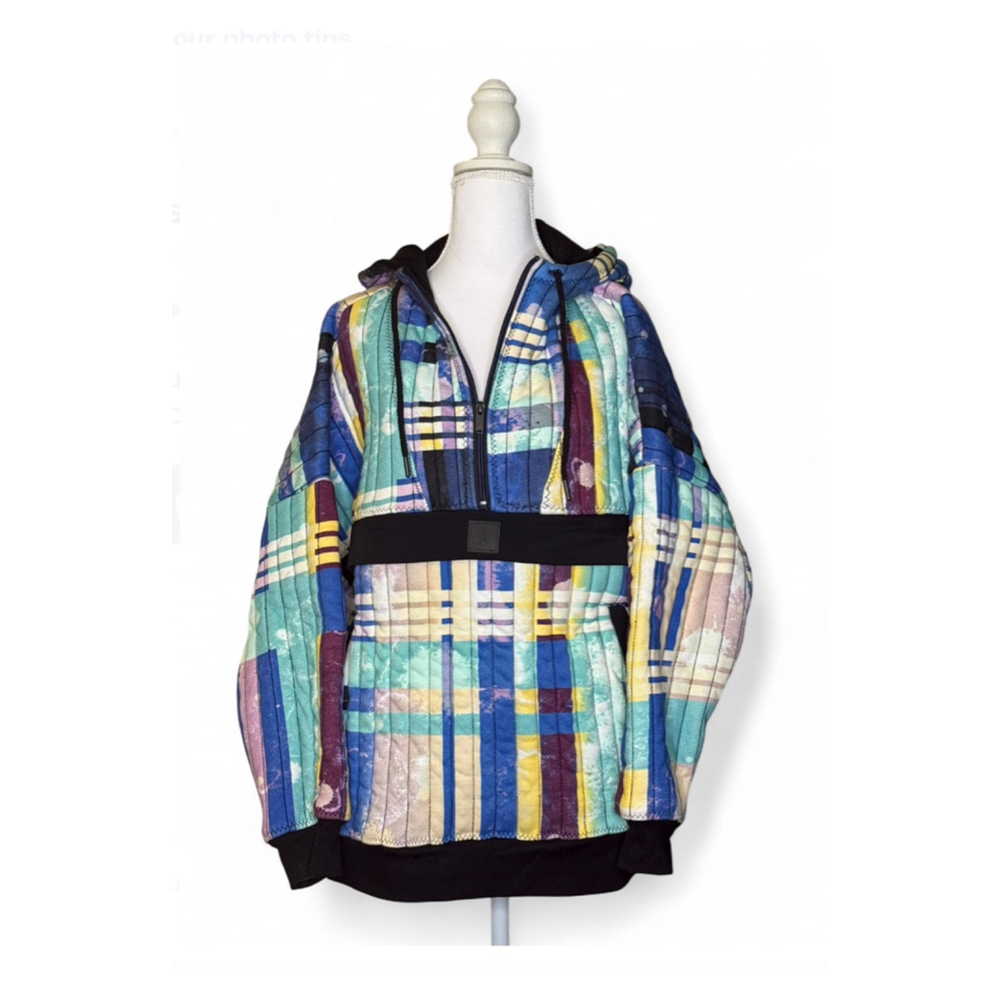 Free People Movement Fast Times Hoodie Jacket Pullover Bleach Plaid Blue XS - Picture 1 of 5